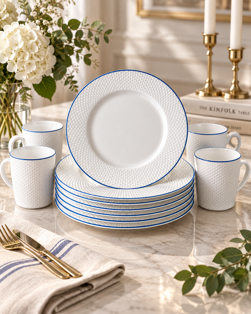 [MAYIMPORTGASTRO] SET ASSIETTE GASTRONOMIQUE BORD BLEU 18 PIECES 