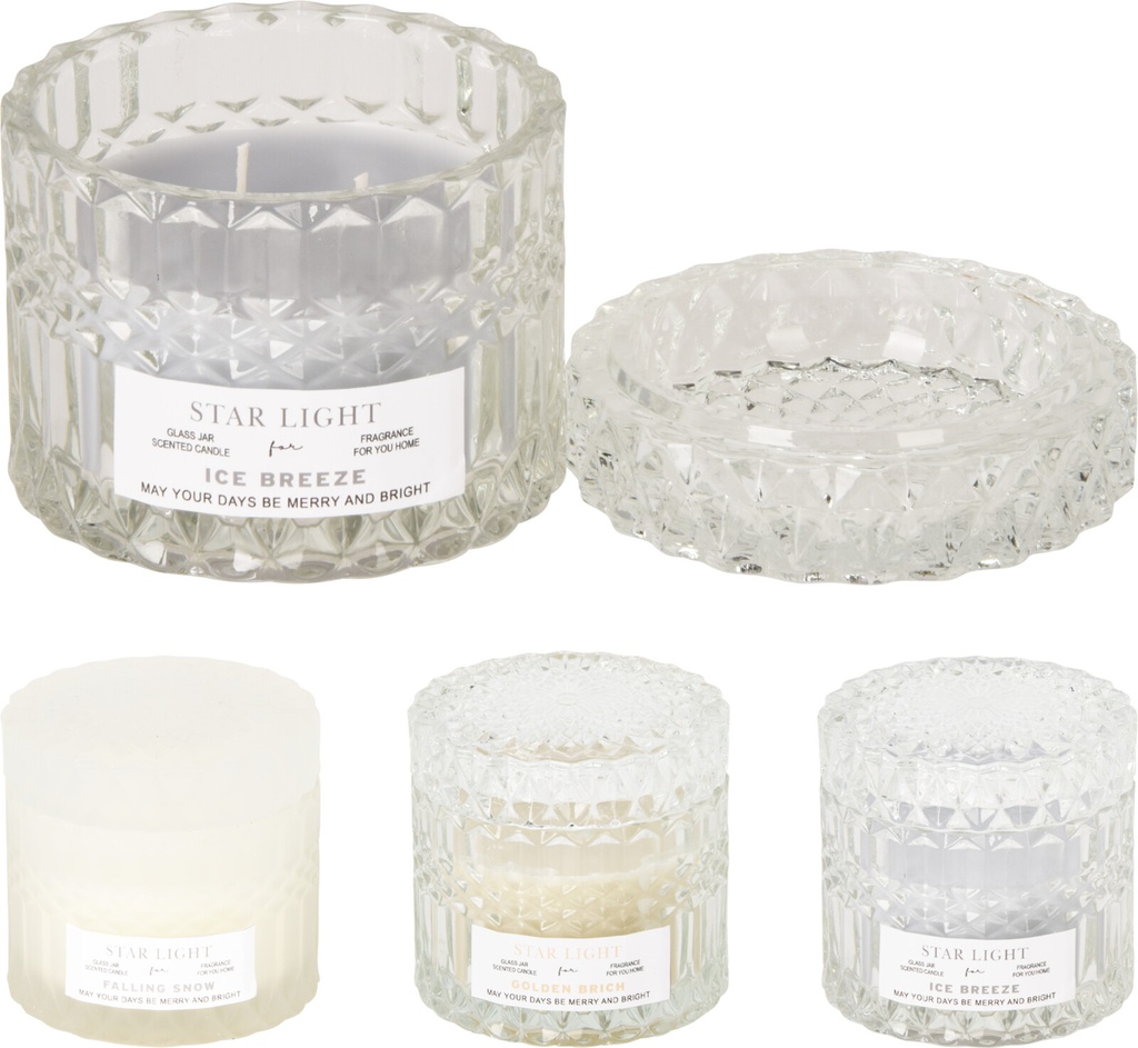 [KOOP326068] BOUGIE PARFUME DANS VERRE 9CM 3 ASSORTI
