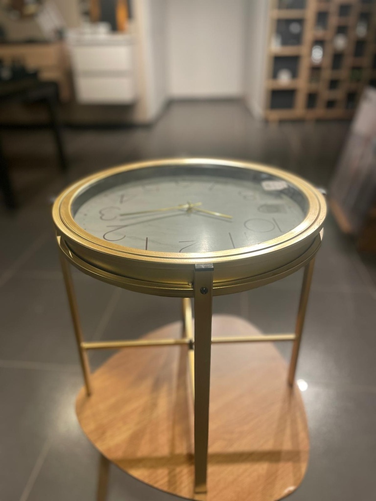 [KOOP326063] TABLE D'APPOINT DESIGN HORLOGE 42X40CM DOREE