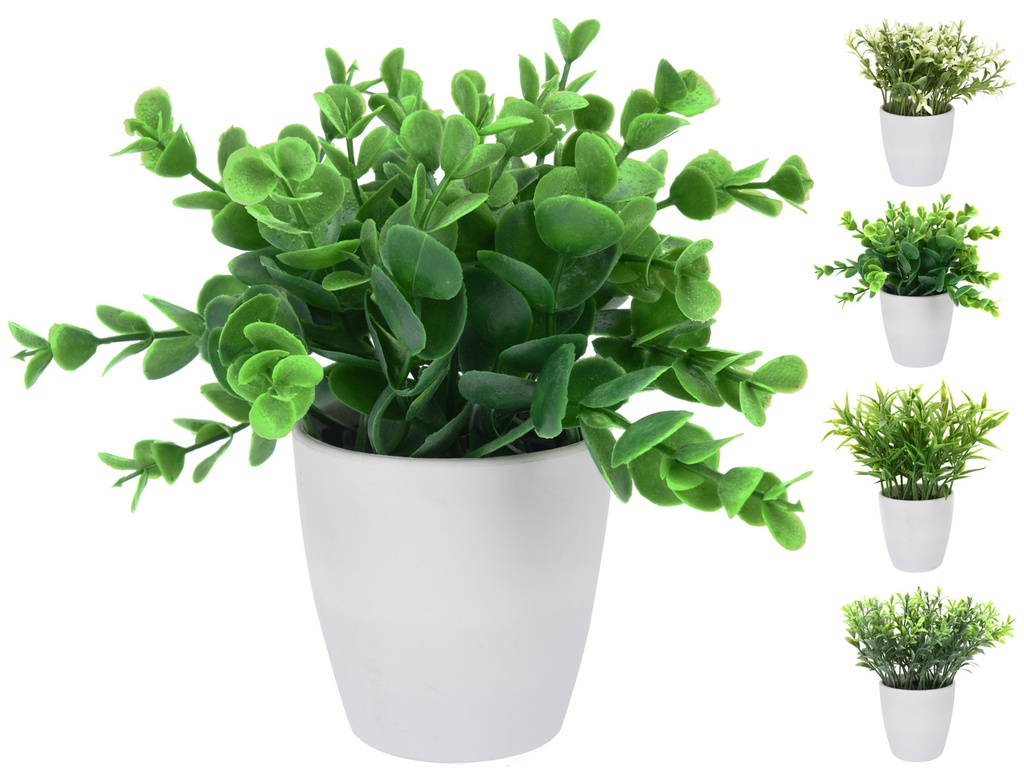 [KOOP223308] PLANTE ARTIFICIELLE EN POT ROND BLANC 4ASS