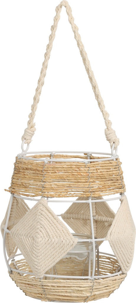 [KOOP335975] LANTERNE 20X23CM BLANC ET BEIGE