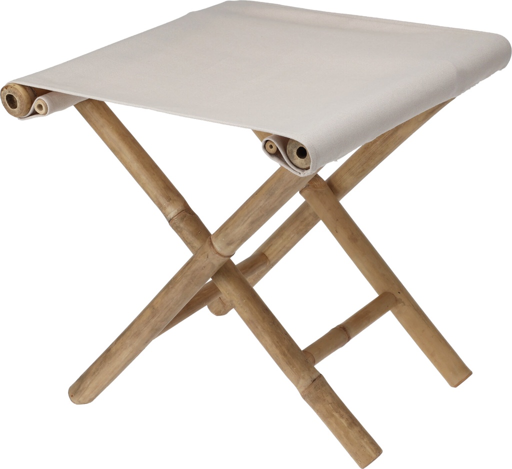 [KOOP326155] TABOURET PLIANT BAMBOU TISSU BLANC CASSE
