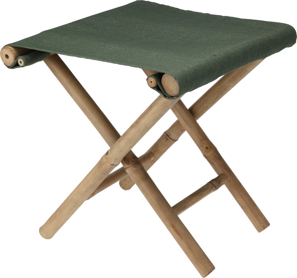 [KOOP335983] TABOURET PLIANT BAMBOU 40X40X40CM TISSU EN VERT