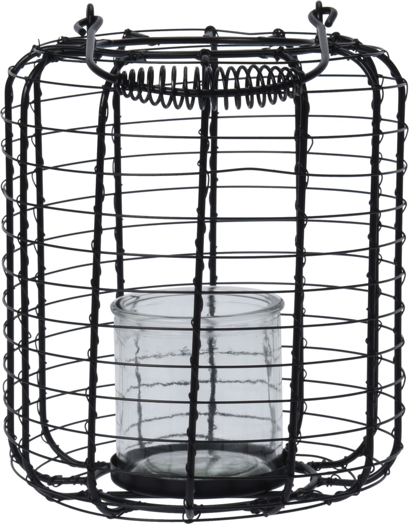 [KOOP335969] LANTERNE AVEC PORTE BOUGIE 18.5X18.5X24CM METAL NOIR