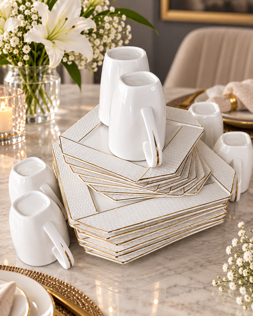 [MAYIMPORTCARRE] SET ASSIETTE CARRE MOTIF TRESSÉ 18 PIECES