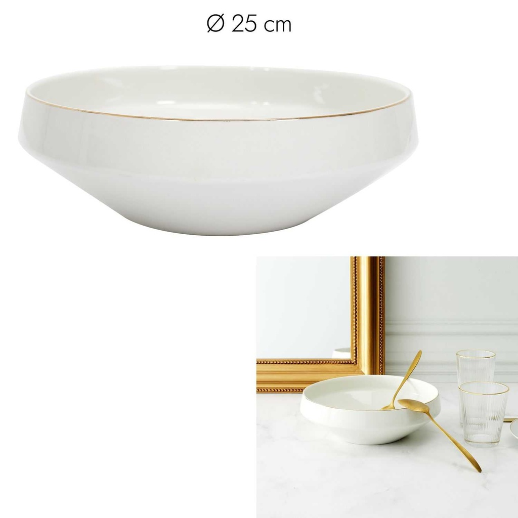 [CMP335953] SALADIER EN PORCELAINE LISERE DORE D25CM