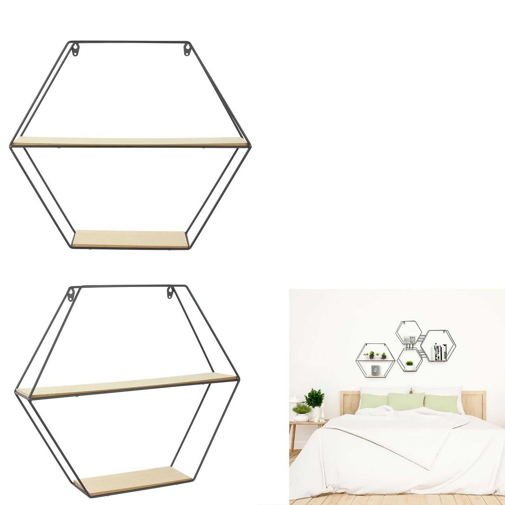 [CMP282904] ETAGERE BOIS METAL HEXAGONALE 46X10X40CM