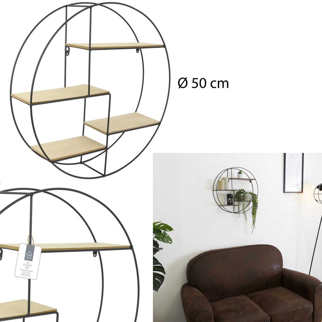 [CMP336197] ETAGERE BOIS METAL ROND 50X12X50CM