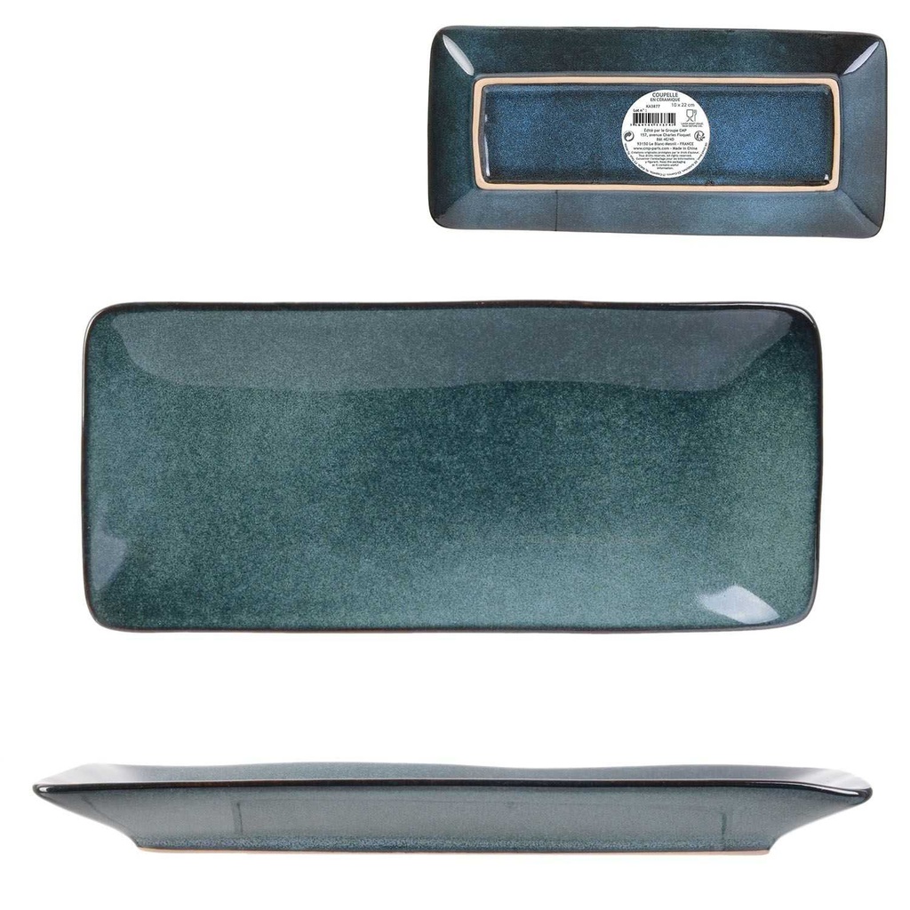 [CMP337020] COUPELLE RECTANGLE GRES DU TEMPS 10X22CM BLEU M12