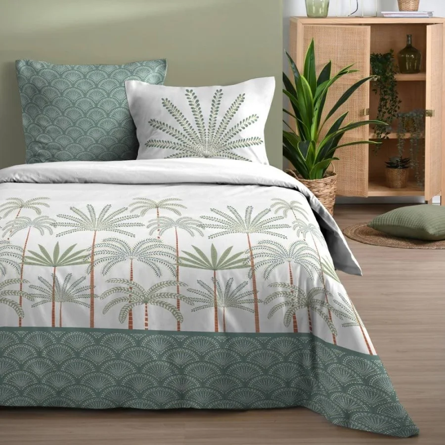 [STOFHP3D630001] PARRURE DE LIT MORPHEA VERT HC 240X220+2T63X63
100%COTON 
